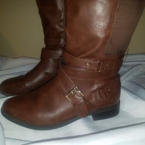 Preloved Brown Faux Leather Knee Boots size 13w